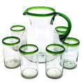  / Emerald Green Rim 120 oz Pitcher and 6 Drinking Glasses set